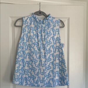 Blue and White Patterned Sleeveless Top